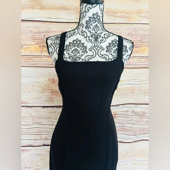 Wild Honey Black Square Neck Open Tie Smocked Back Sleeveless Maxi Dress Size M - Picture 10 of 15